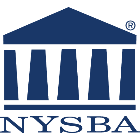 The nysba logo is a blue building with columns