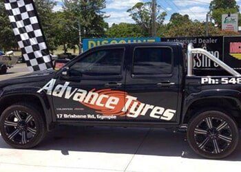 Advance tyres logo on car
