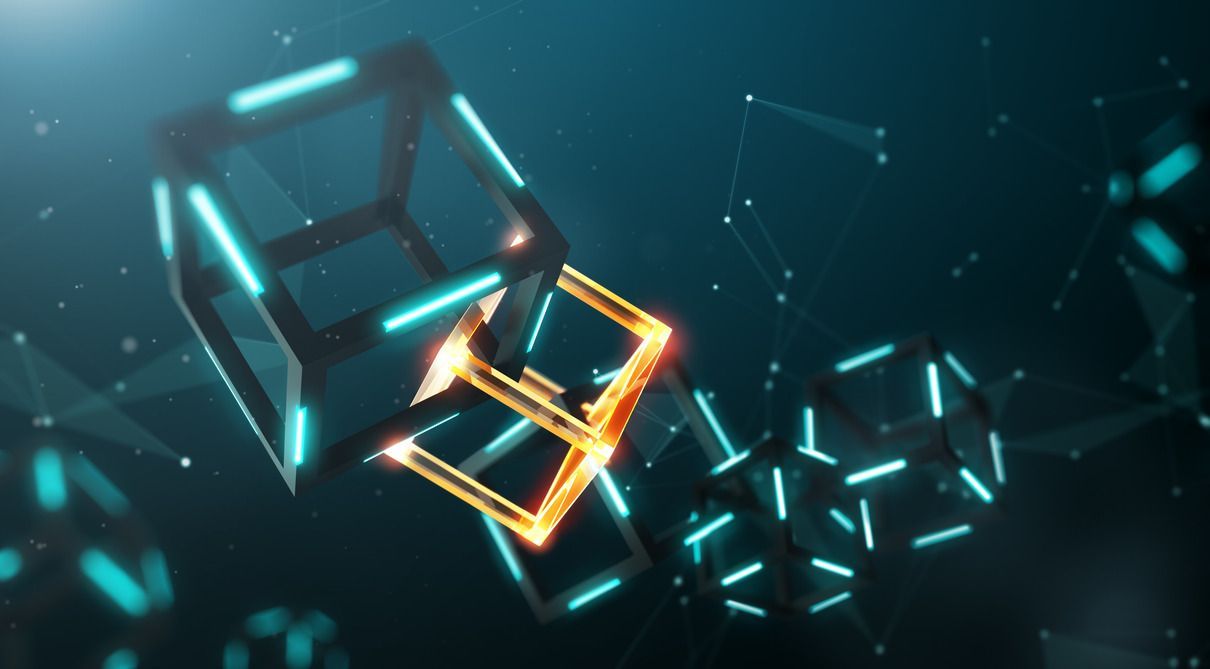A bunch of cubes are floating in the air  showing IT Technology 