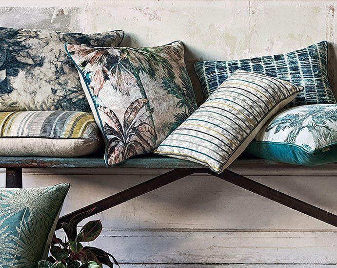 Pile of cushions on a bench