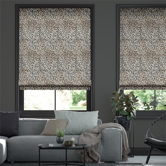 Abstract pattern blinds in a grey room