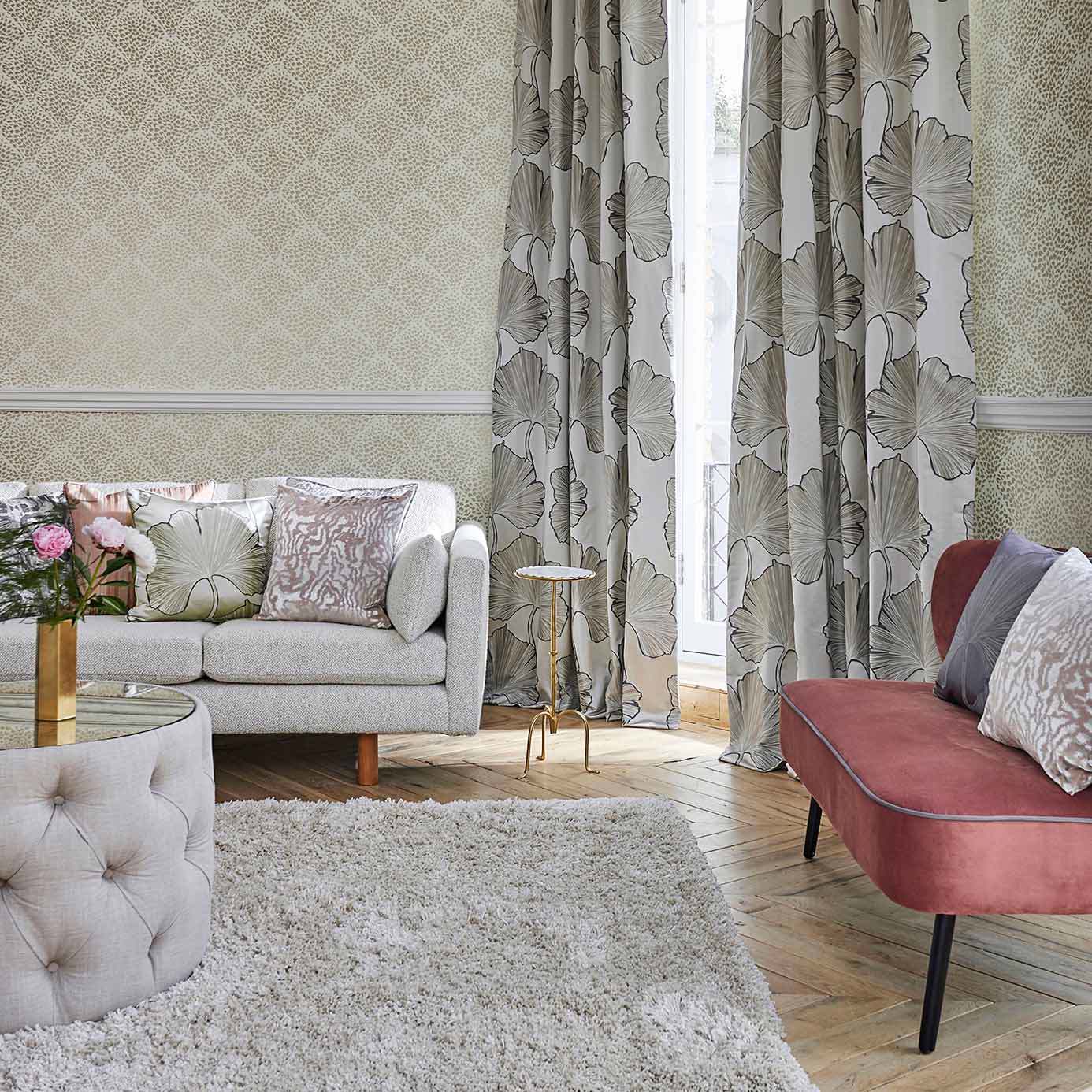 black and white curtains in a modern front room