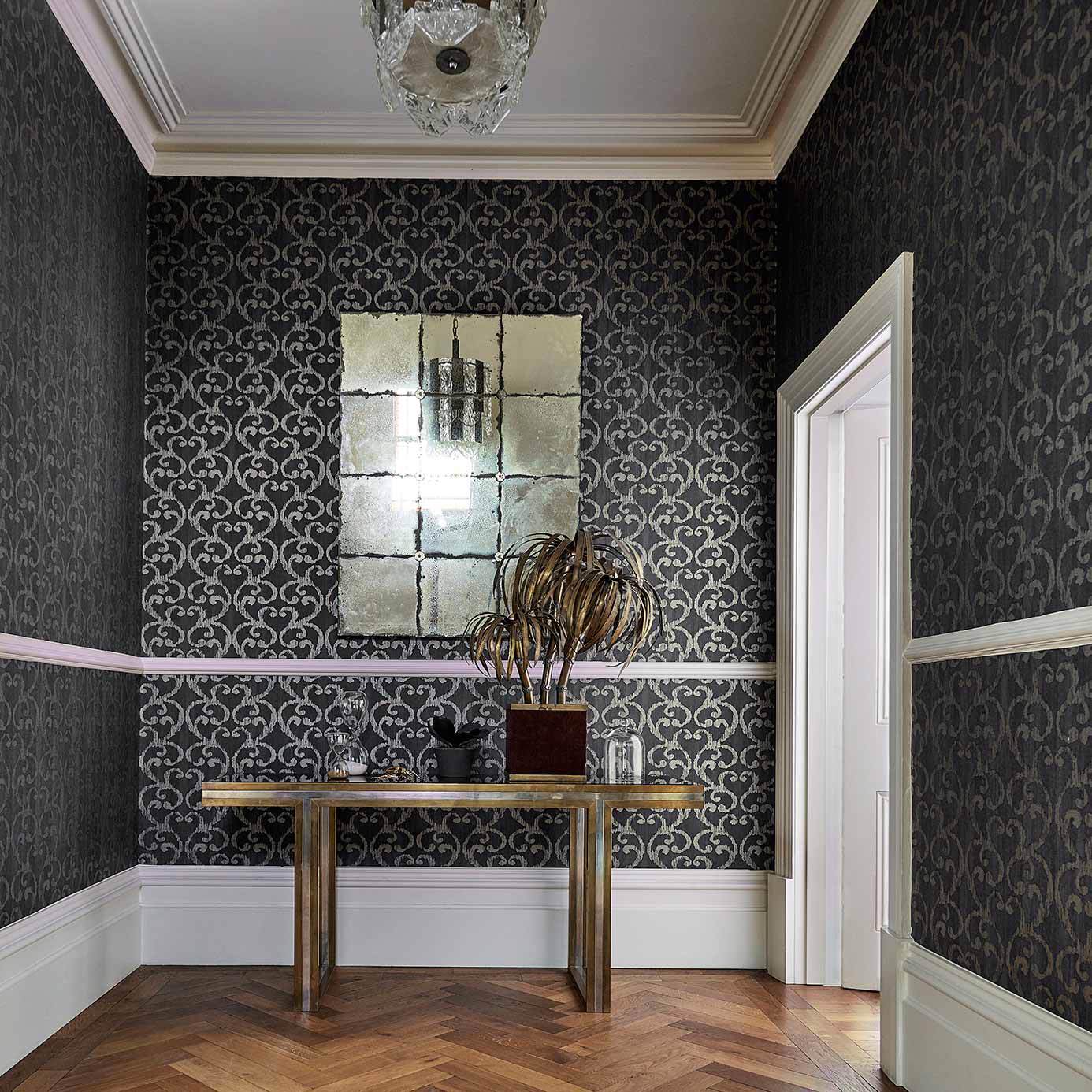 Black and grey traditional patterned wall covering