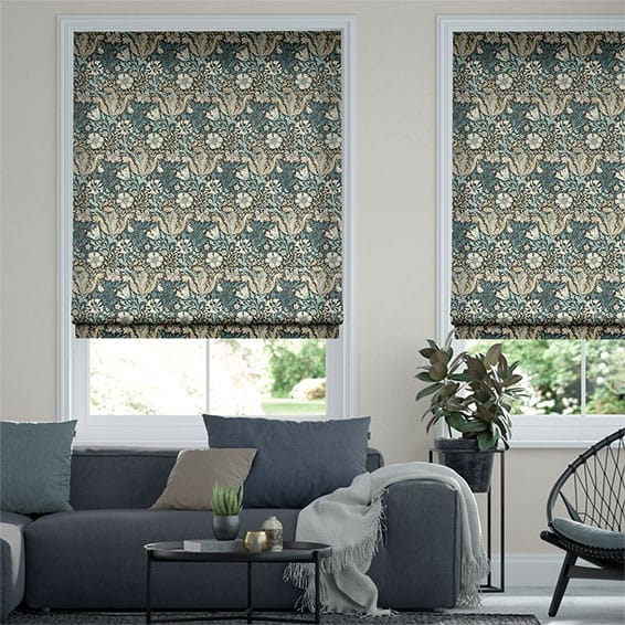 Modern abstract blinds in a white living room