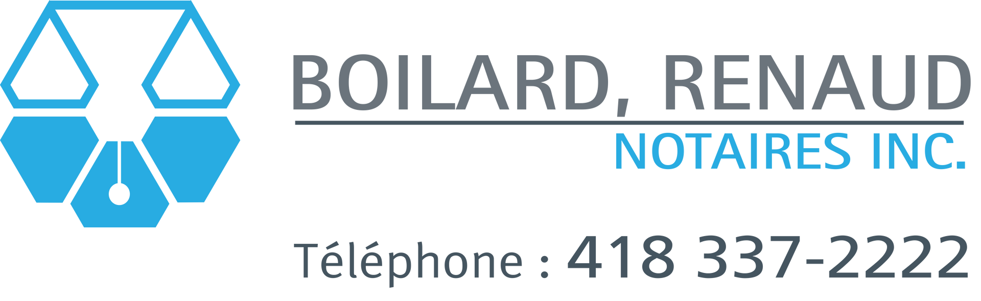 Un logo pour boillard renaud notaires inc. avec un numéro de téléphone.