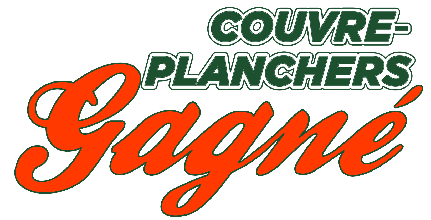 A red and green logo for couvre planchers gagne
