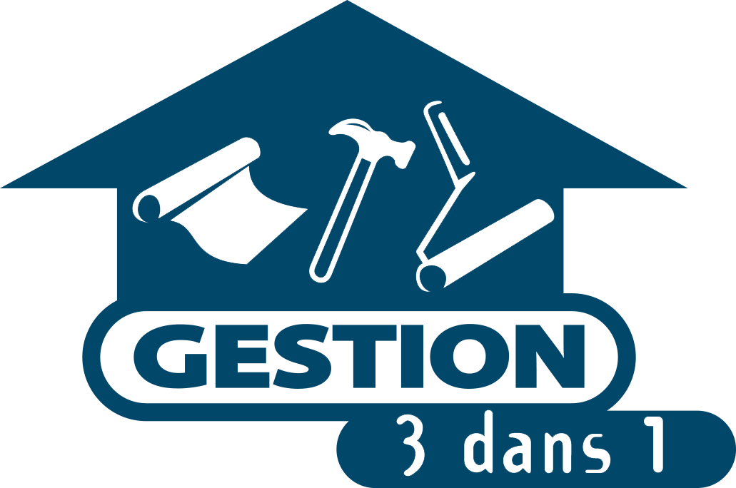 Un logo bleu et blanc pour gestion 3 dans 1