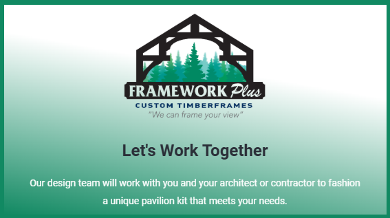A logo for framework plus custom timberframes that says let 's work together