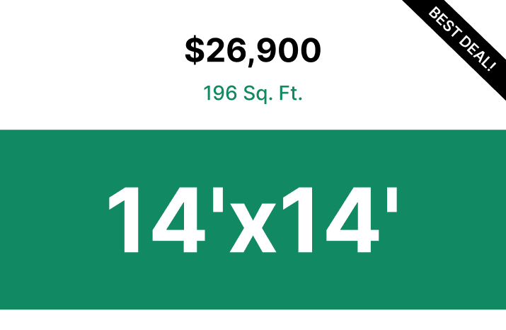 A green sign that says 14 x 14 on it