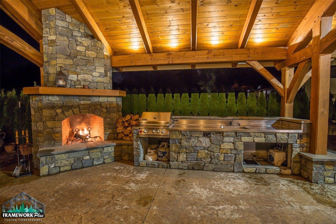 There is a fireplace in the middle of the room.
