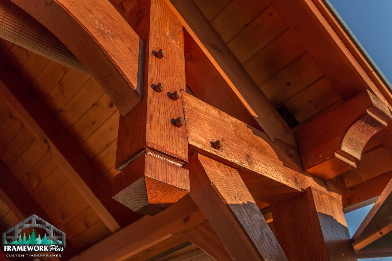 A close up of a wooden structure with the words frameworks pty written on the bottom