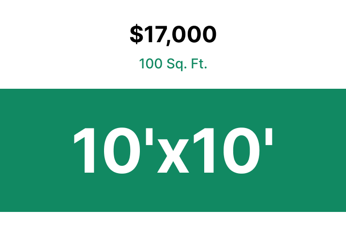 A green sign that says $ 17,000 100 sq . ft.