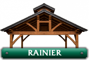 A green sign that says rainier on it