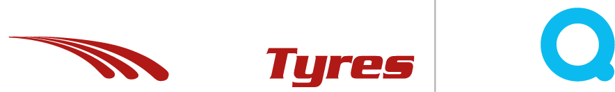 A red and blue logo for tyres and a blue circle