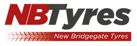 A red and blue logo for nb tyres
