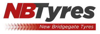 A red and blue logo for nb tyres