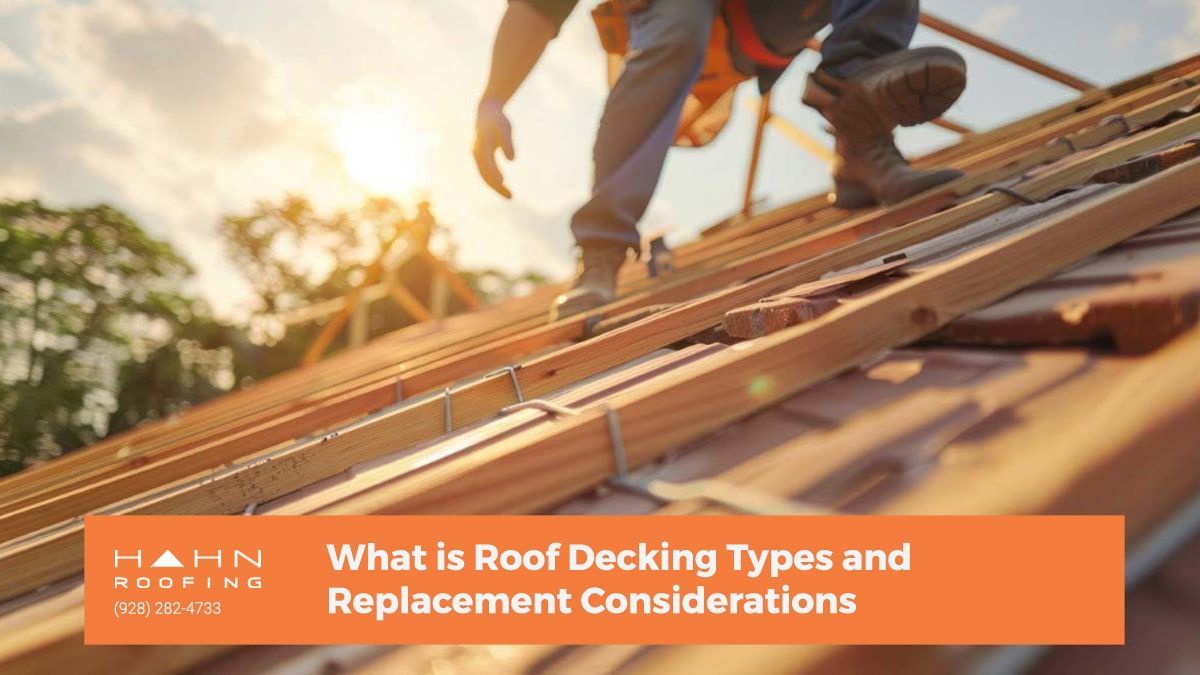 Construction worker on a wooden roof, sunshine. Text: 