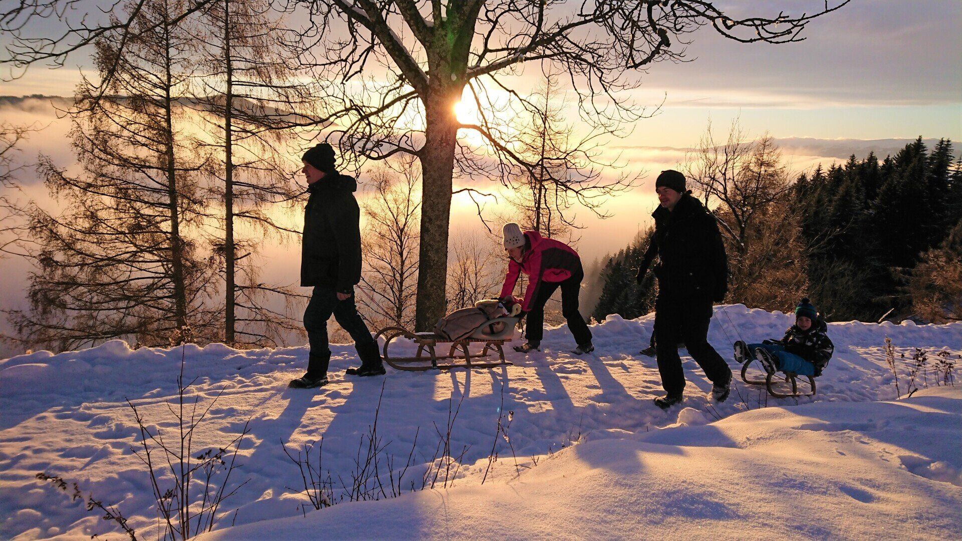 Familie mit Schlitten