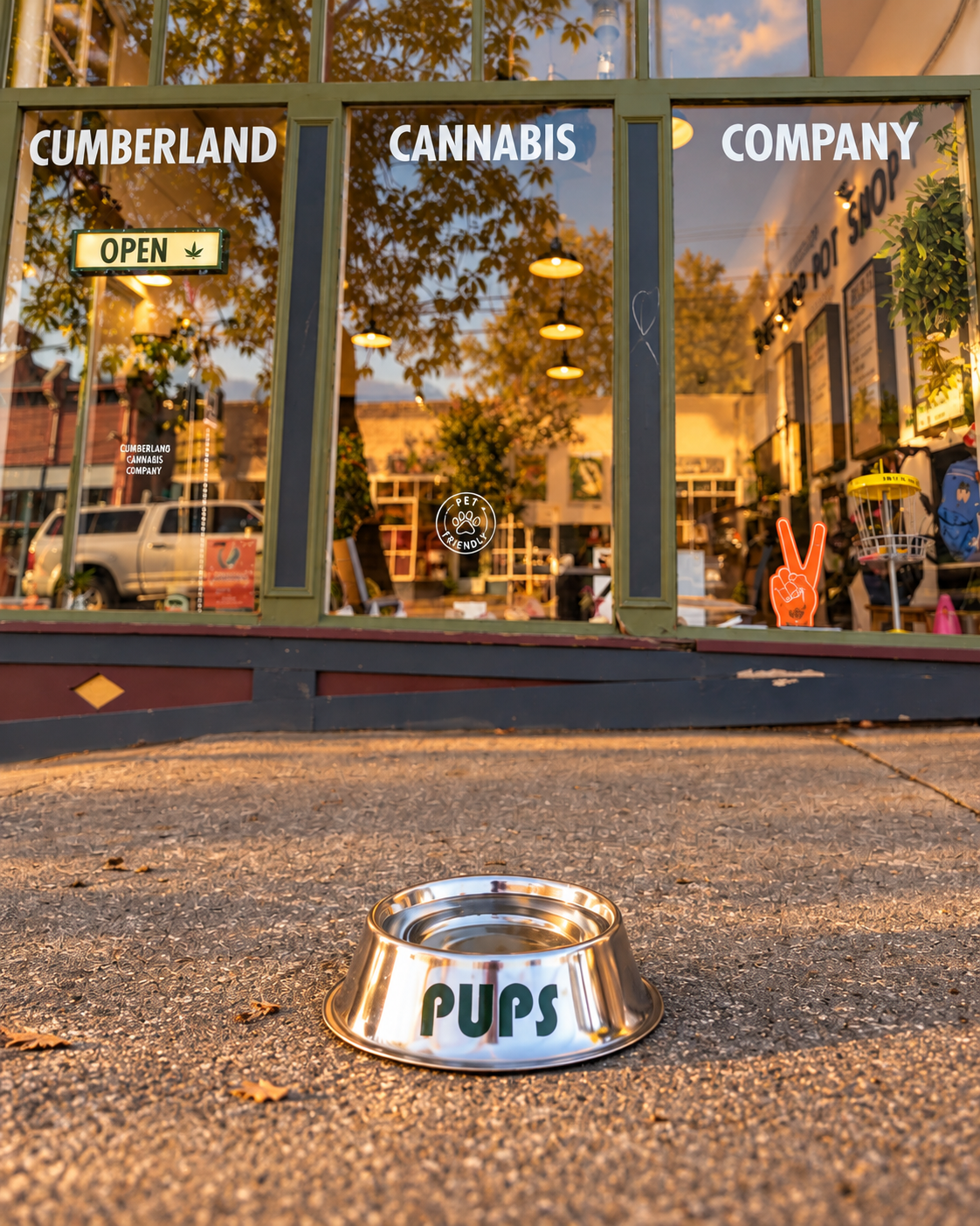 Fresh water bowl outside Cumberland Cannabis Company