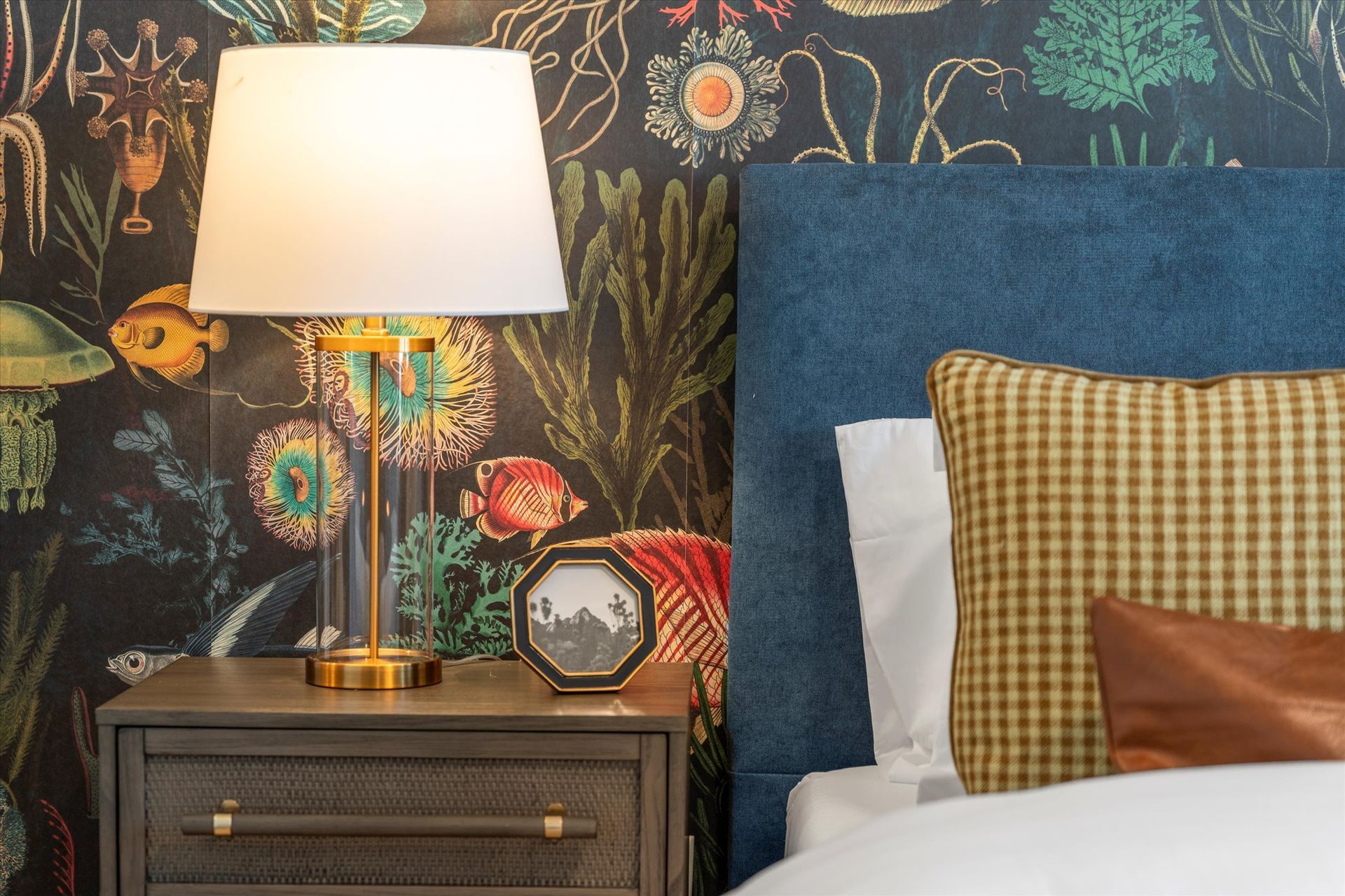 Modern bedroom finishes at Boardwalk Village apartments in Conroe