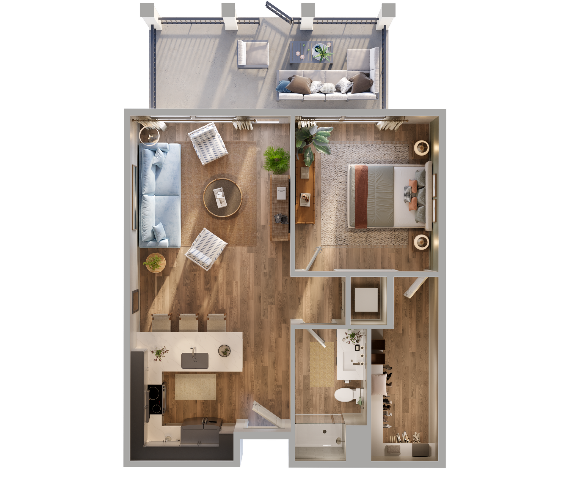 A1 1 bedroom apartment floor plan at Boardwalk Village