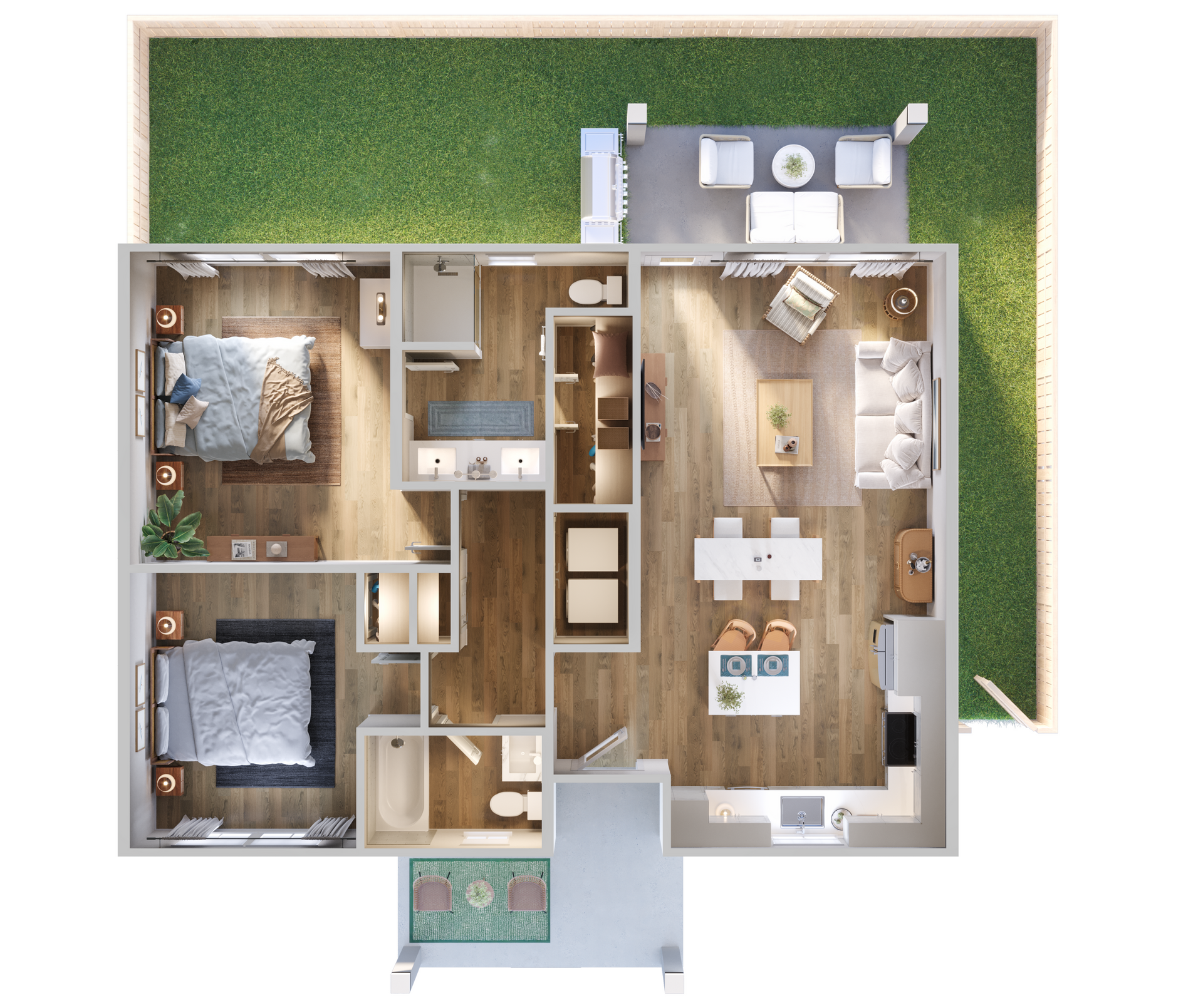 B2 two bedroom home floor plan at Boardwalk Village