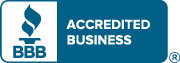 BBB Accredited Business logo in blue and white with seal icon