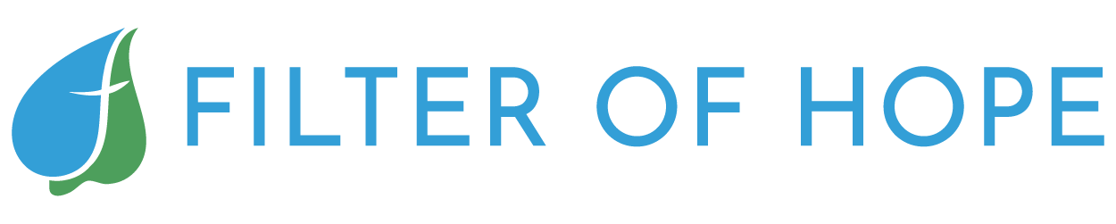 Filter of Hope logo with blue water drop and green leaf icon beside blue text