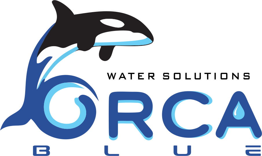Blue and black orca logo with “Water Solutions Orca Blue” text