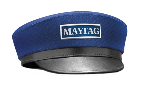 Blue Maytag-branded cap with a black brim