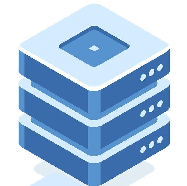 Blue and white stacked server units, an illustration suggesting data storage.