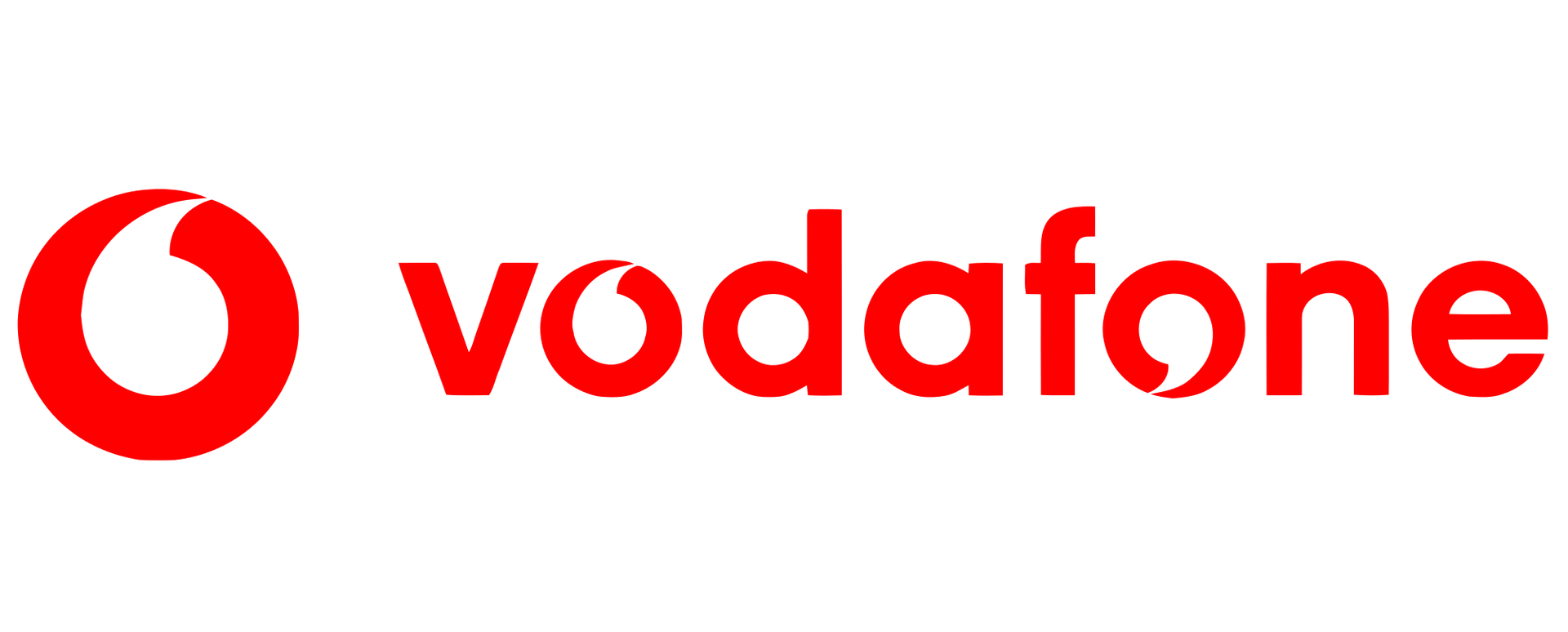 Vodafone logo: red circle with a curved gap, followed by the word 