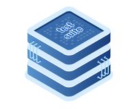 Isometric view of a blue server stack labeled 
