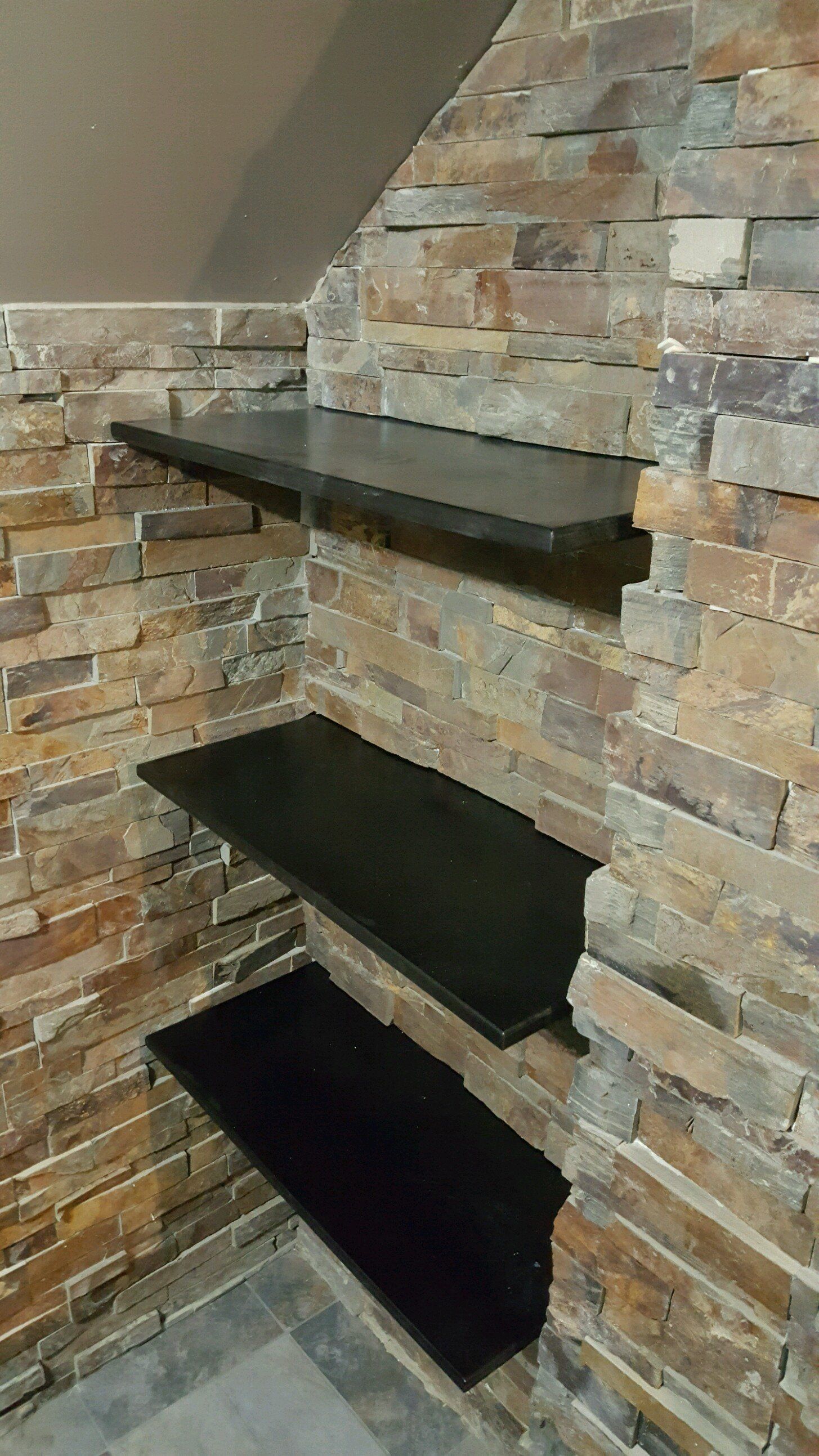 Stacked stone bathroom tile work