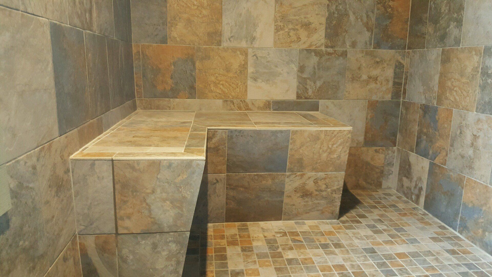 Tile work in a bathroom remodel