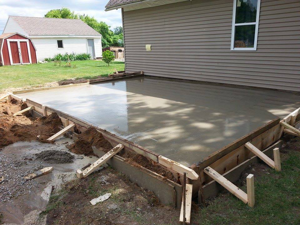Newly poured concrete patio