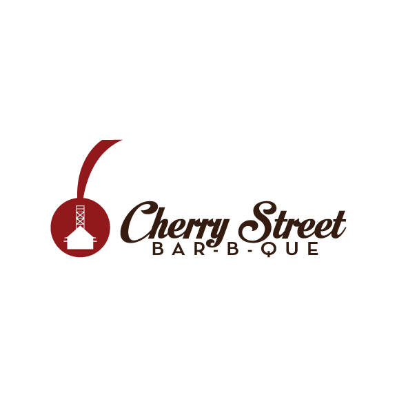 Cherry Street Bar-B-Que logo in maroon with a white barbecue grill icon