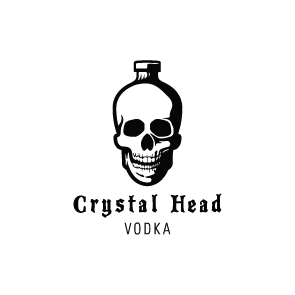 Black skull-shaped bottle logo with the text “Crystal Head Vodka”