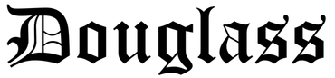 Stylized blackletter text reading “Douglass” on a white background