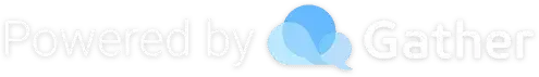 Light blue Powered by Gather logo and text on a white background