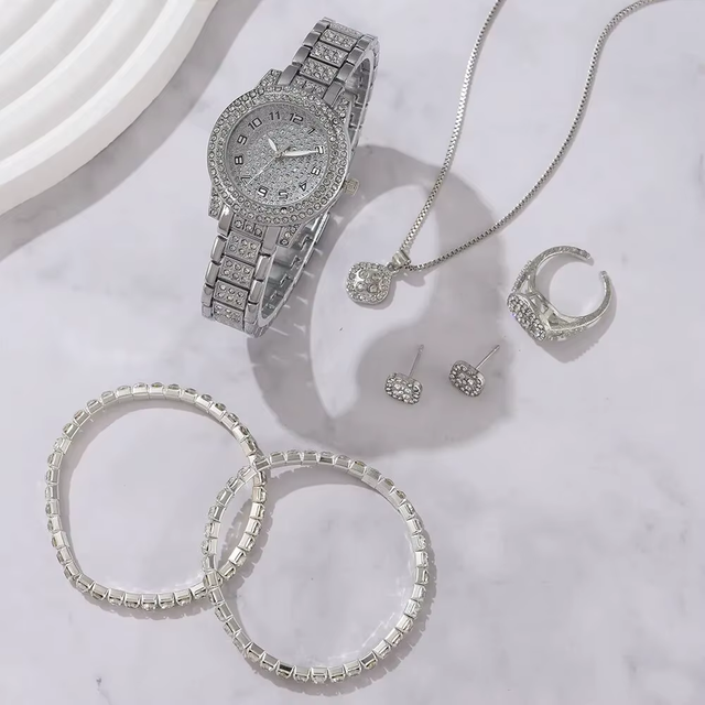 6PCS Women Jewelry Set - Luxury Elegant Alloy Crystal Wristwatch Dubai Style 6PCS/Set Women main image 3