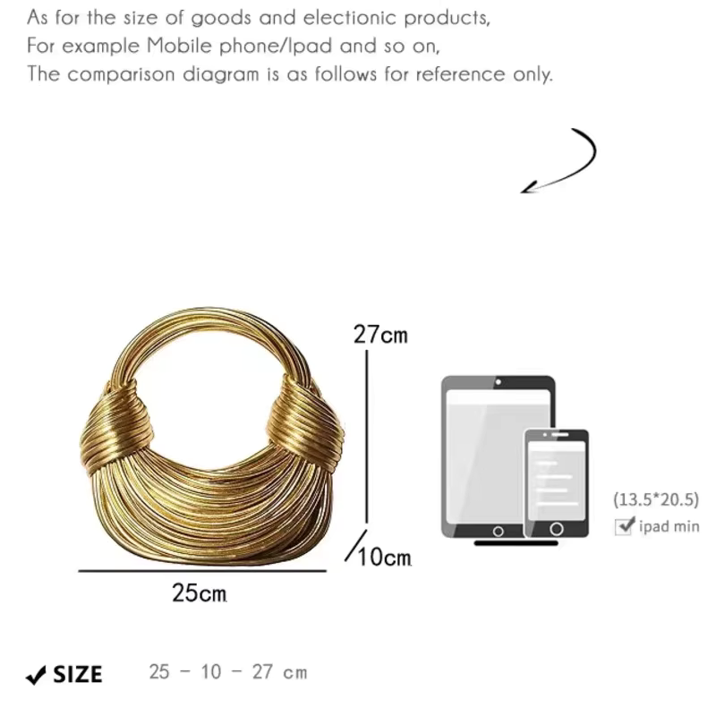 Two metallic layered crescent necklaces, one gold and one silver, on a light fabric background