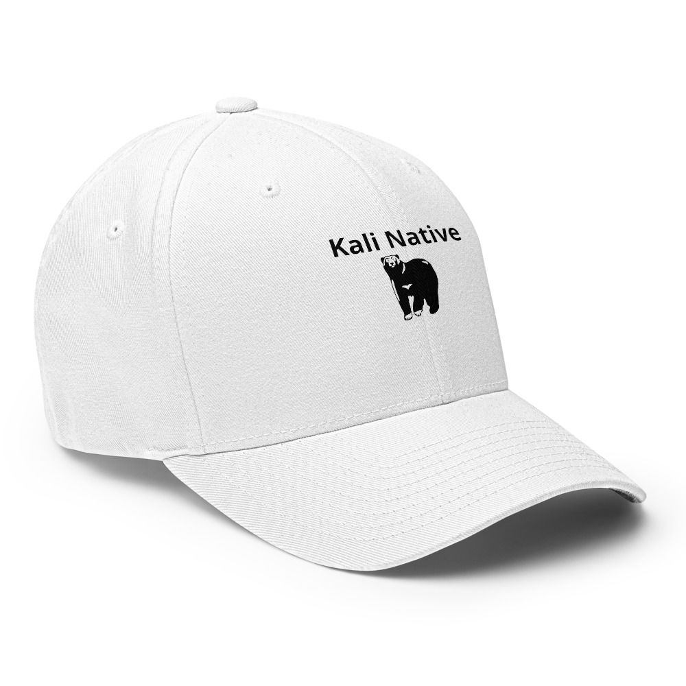 White cap with “Kali Native” logo, beside black headphones, pencils, and a notebook on a desk.