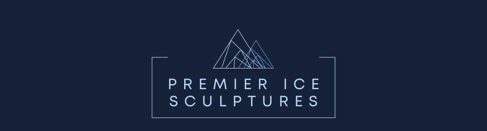 Premier Ice Sculptures logo on a dark blue background with a stylized ice sculpture icon.