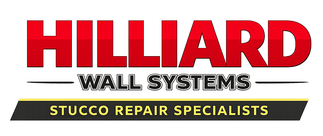 Hilliard Wall Systems logo with red text and slogan “Stucco Repair Specialists”