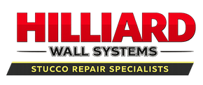 Hilliard Wall Systems logo with red text and slogan &ldquo;Stucco Repair Specialists&rdquo;