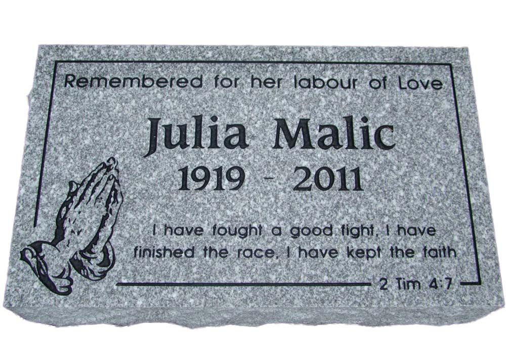 grey headstone with custom graphics