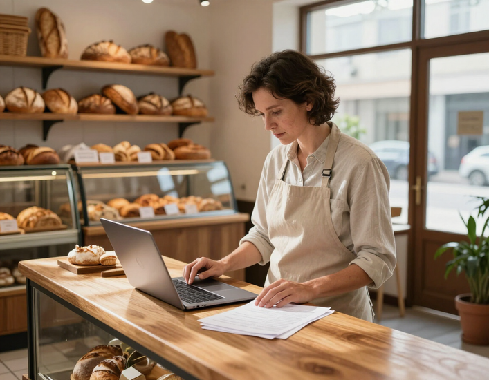 Small business owner reviewing financing paperwork