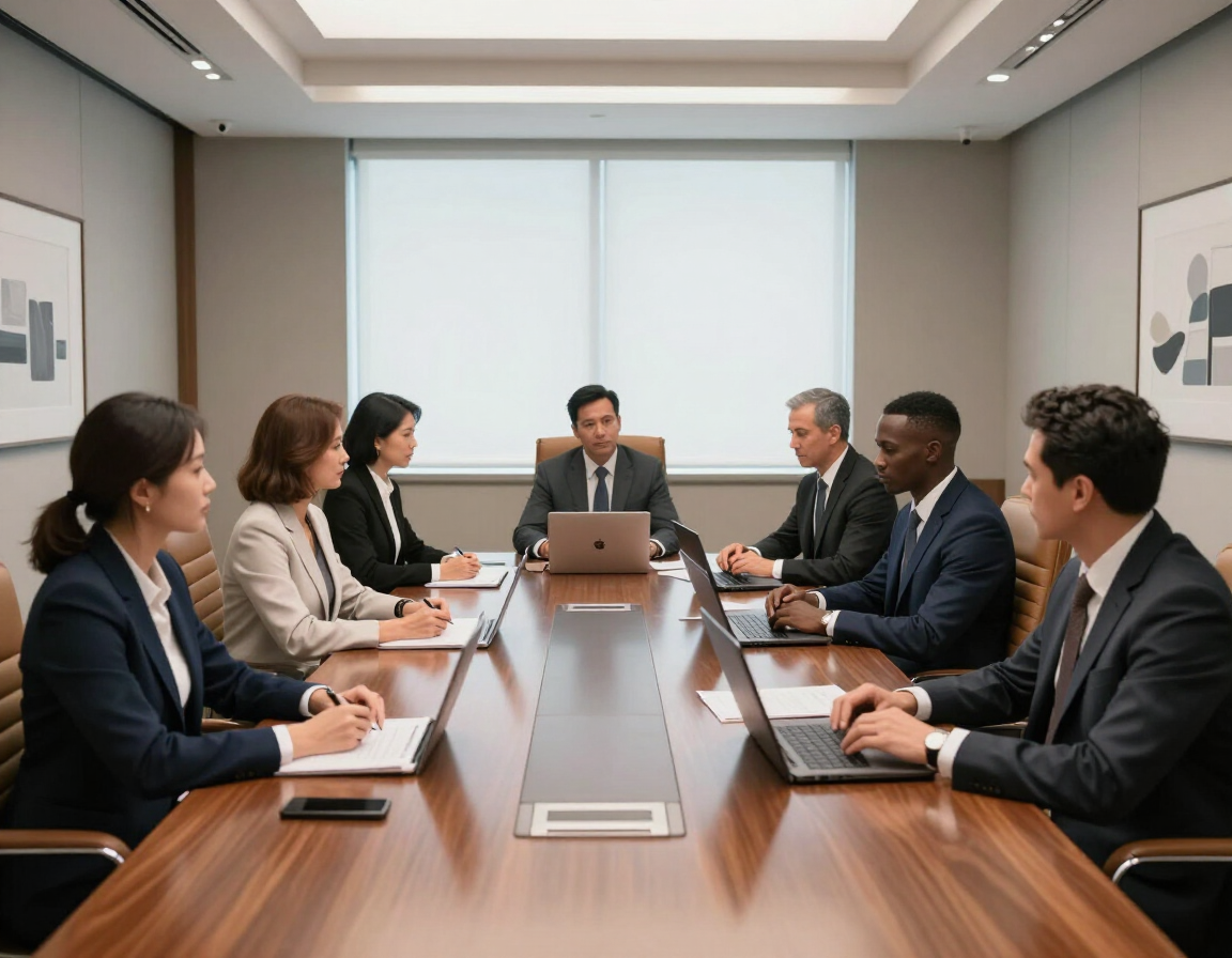 Private equity firm boardroom meeting