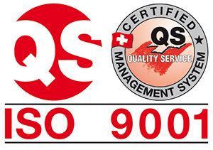 Ein zertifiziertes QS-Qualitätsservice-Managementsystem ISO 9001-Logo
